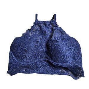PINK by Victoria's Secret Blue Lace Push-Up Bralette Size: L